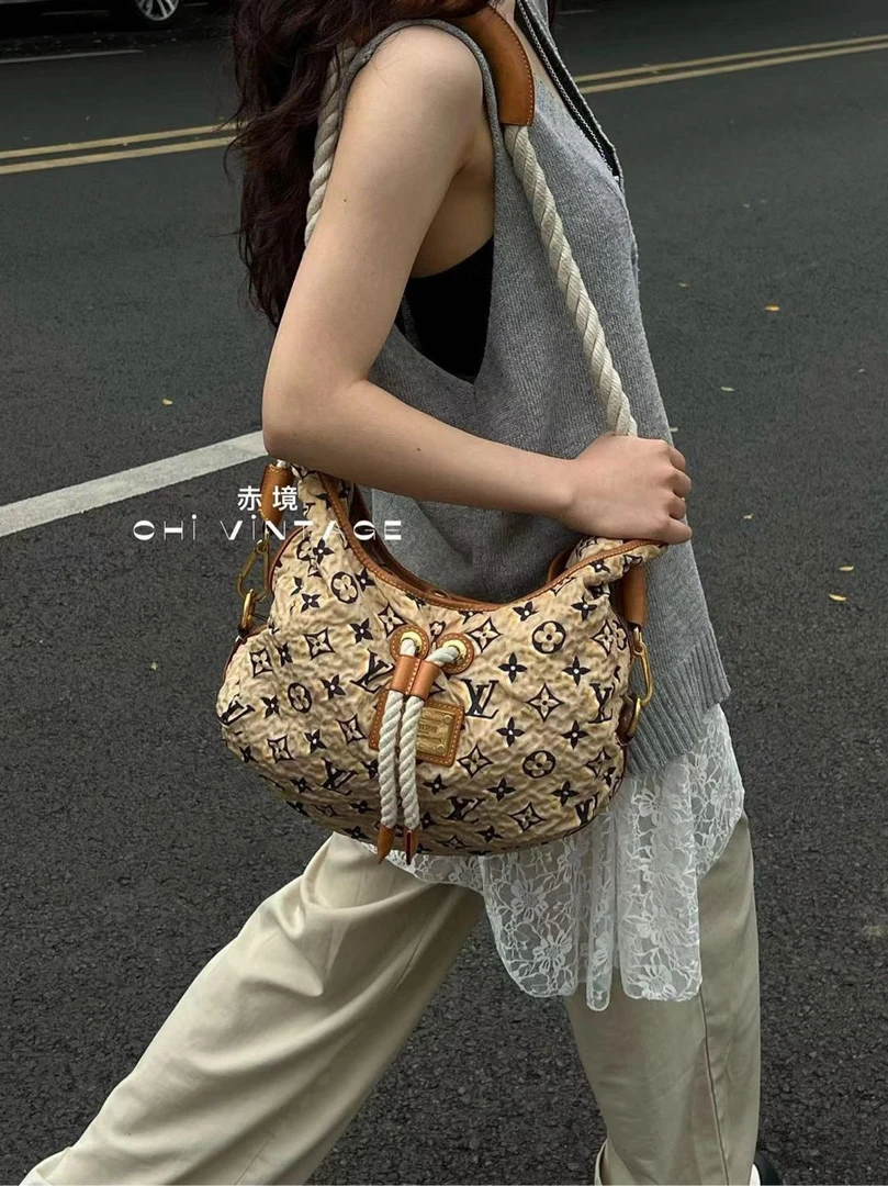 95新 LouisVuitton/路易威登 0507 米色游轮幻影hobo 单肩包09