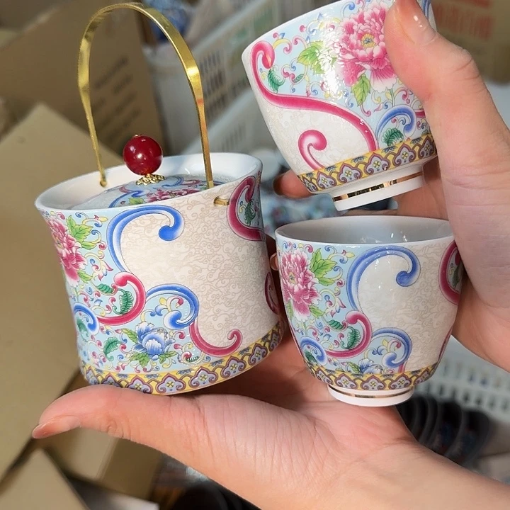 琉璃珐琅彩专场一壶两杯提梁壶