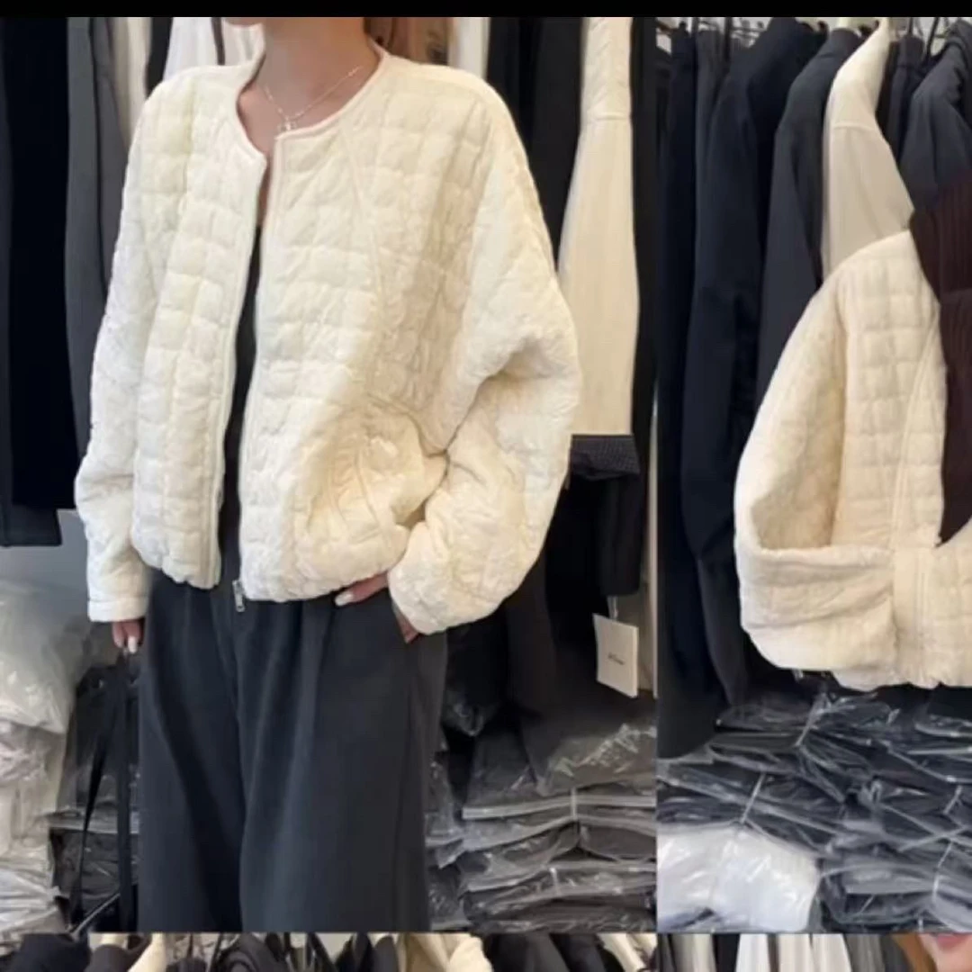 【慕.我们的店】韩系简约～菱格丝绒加薄棉外套