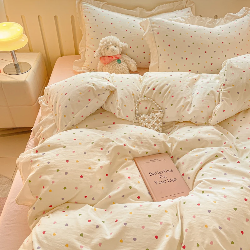 升级加厚款软糯水洗棉小清新印花花边款四件套碎花公主风学生宿舍