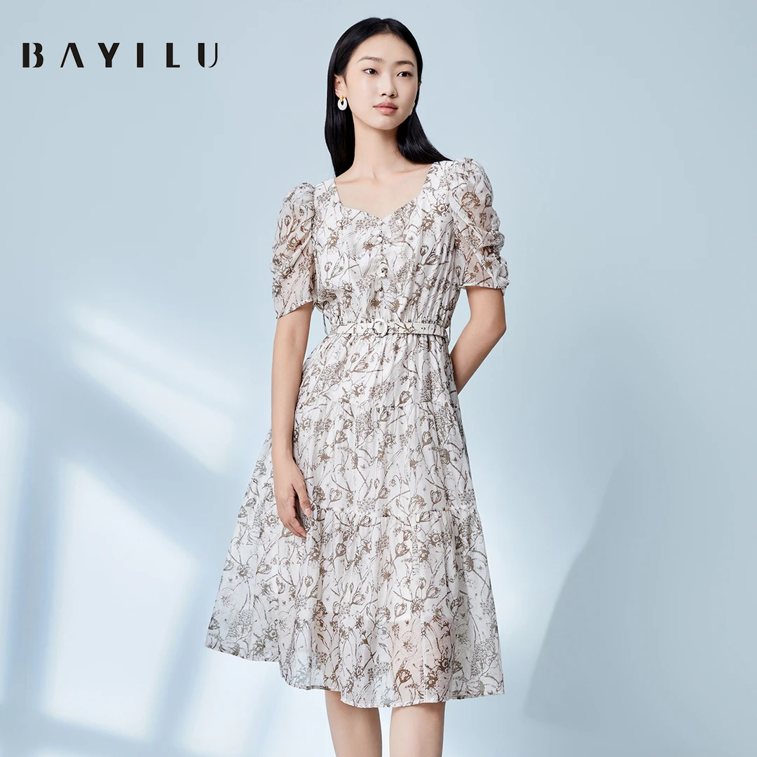 【力力淘】芭依璐夏季连衣裙女莱赛尔中长裙子90L7633