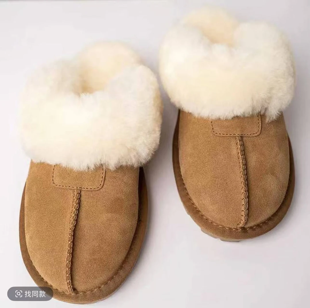 【喜哥】薄底星拖羊皮毛一体包头拖鞋软底羊绒冬季保暖舒适毛毛鞋
