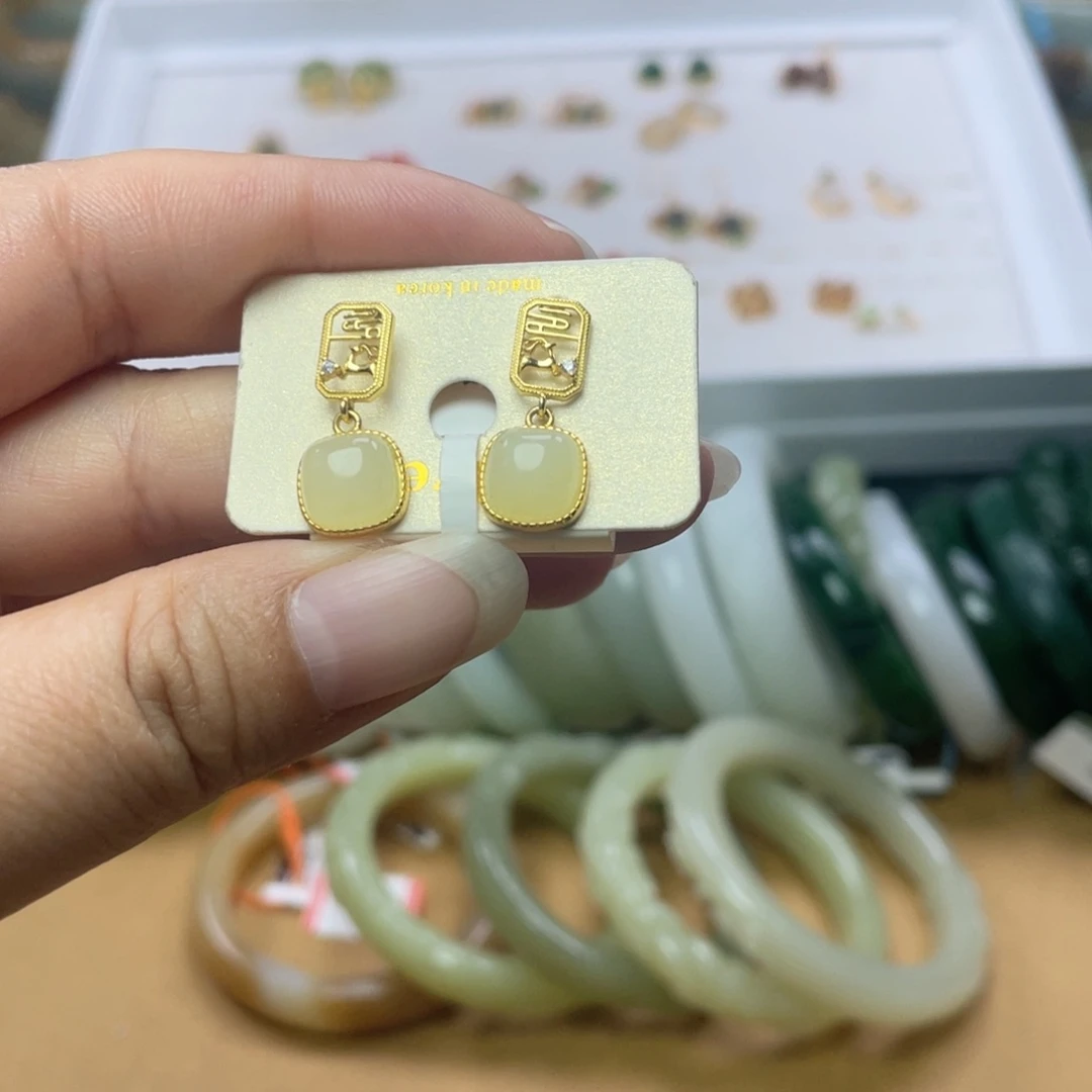 银S925镶嵌和田玉耳饰