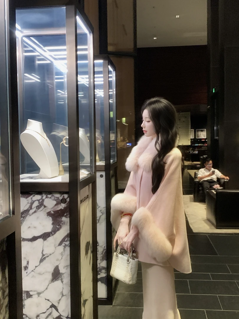 【雅乔定制】富家娇娇 袖口狐狸毛双面呢羊毛大衣外套DYYY-24065393