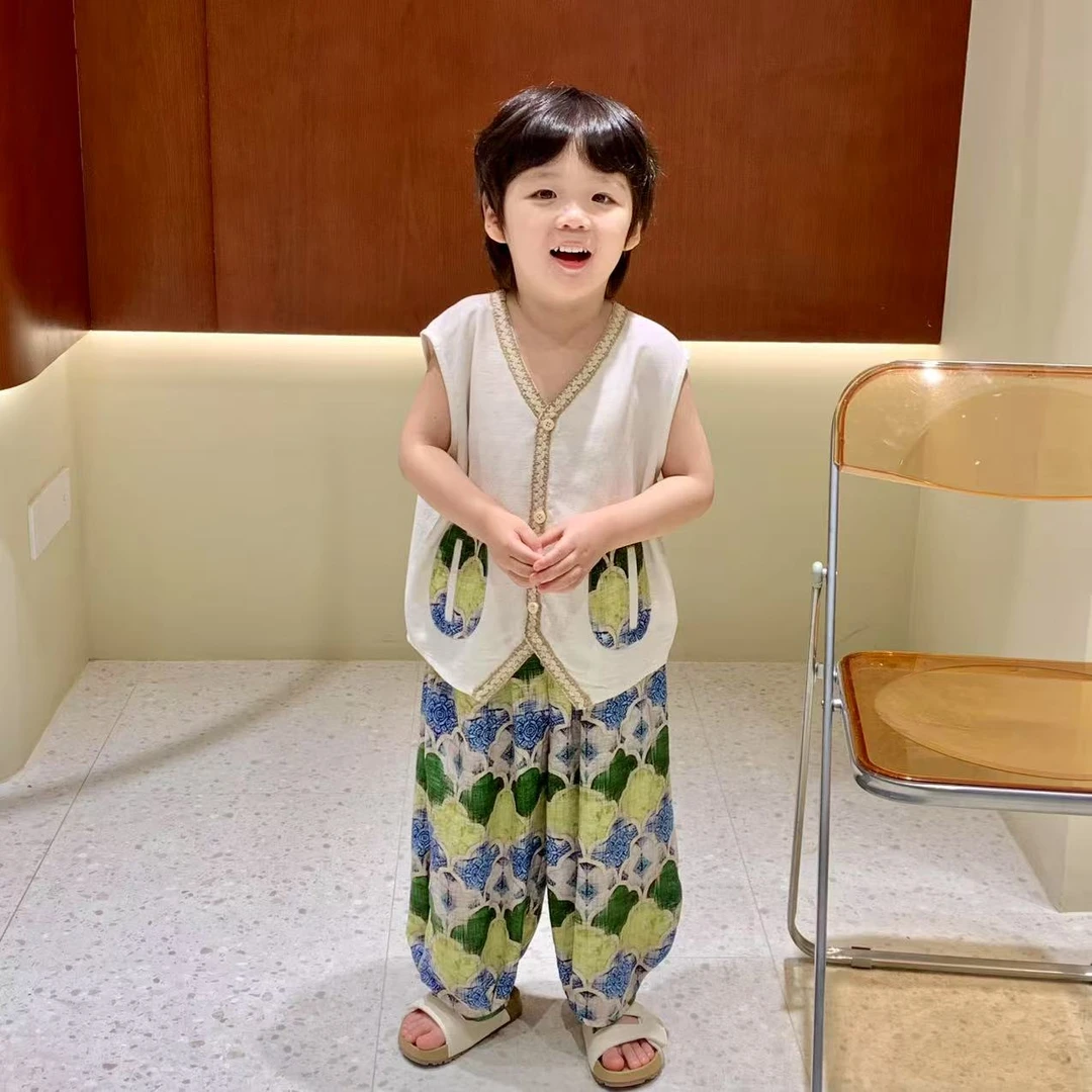 2025夏季儿童时尚休闲宽松版童装上衣+裤子MJX257291