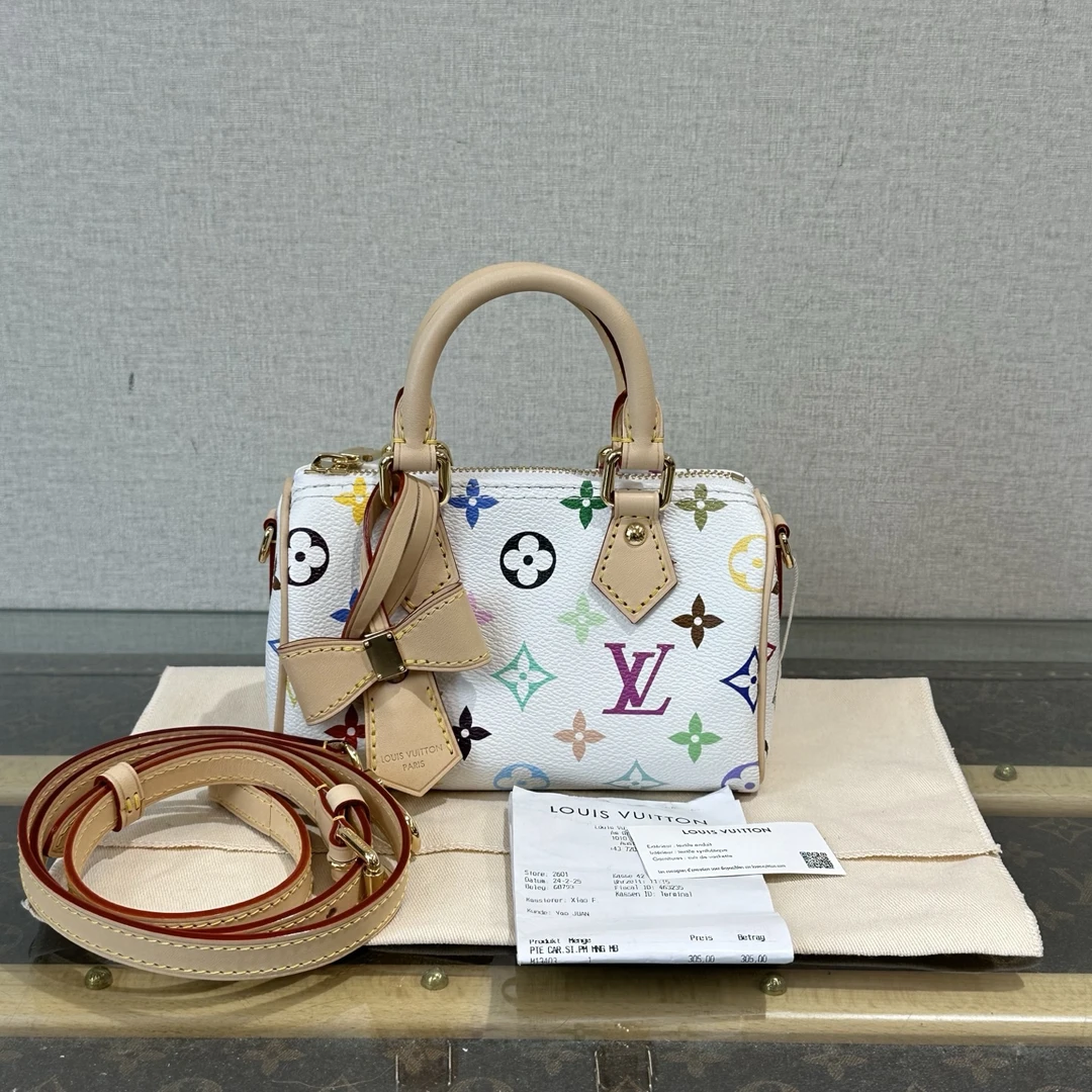 99新 LV 路易威登白三彩 speedy nano手提斜挎包 13824