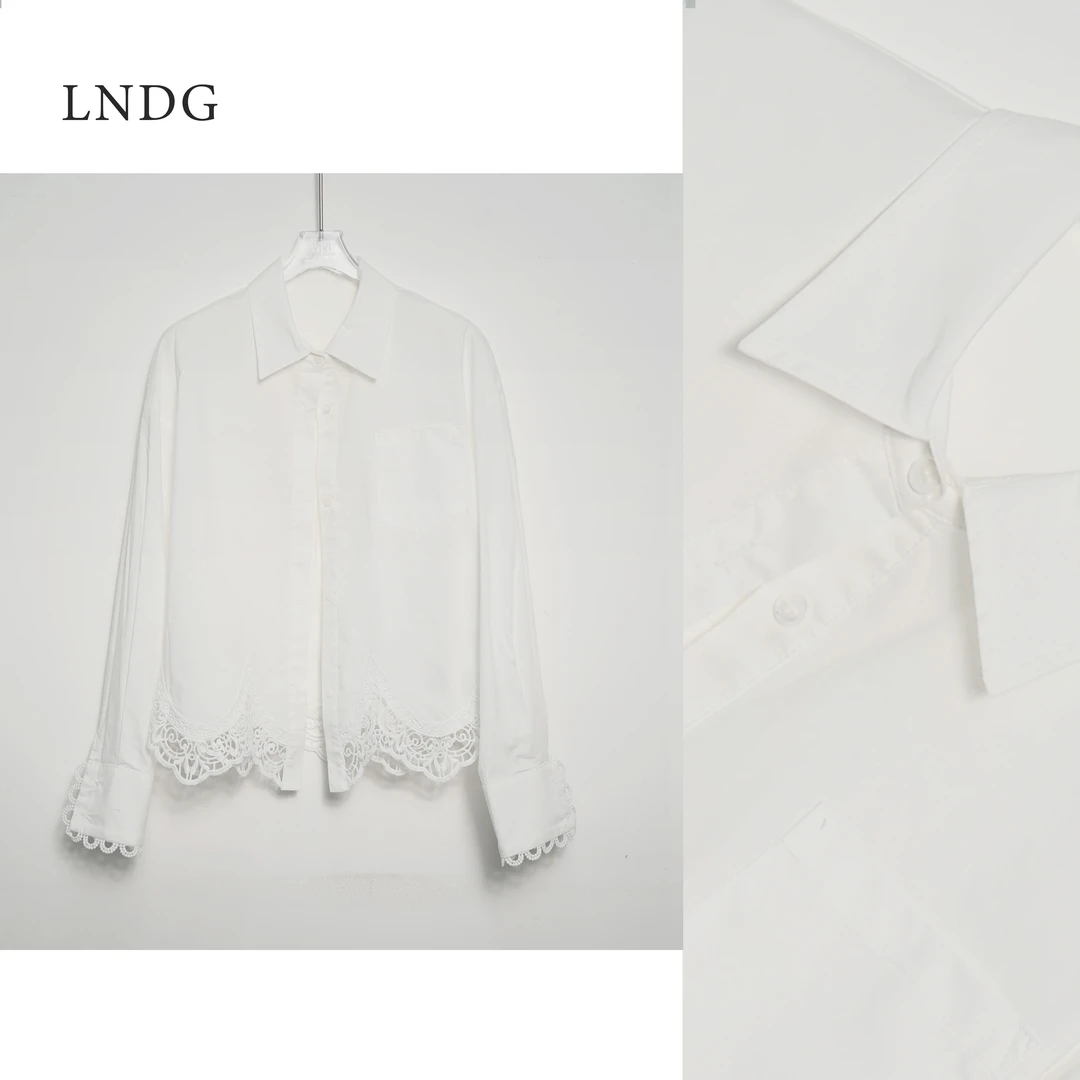 LNDG高端定制春季温柔气质下摆花边蕾丝打底开衫LNDG2506
