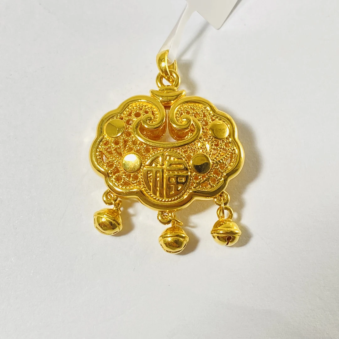 周腾福婴儿足金平安福字吊坠黄金长命宝宝金锁婴儿长命锁（赠绳）