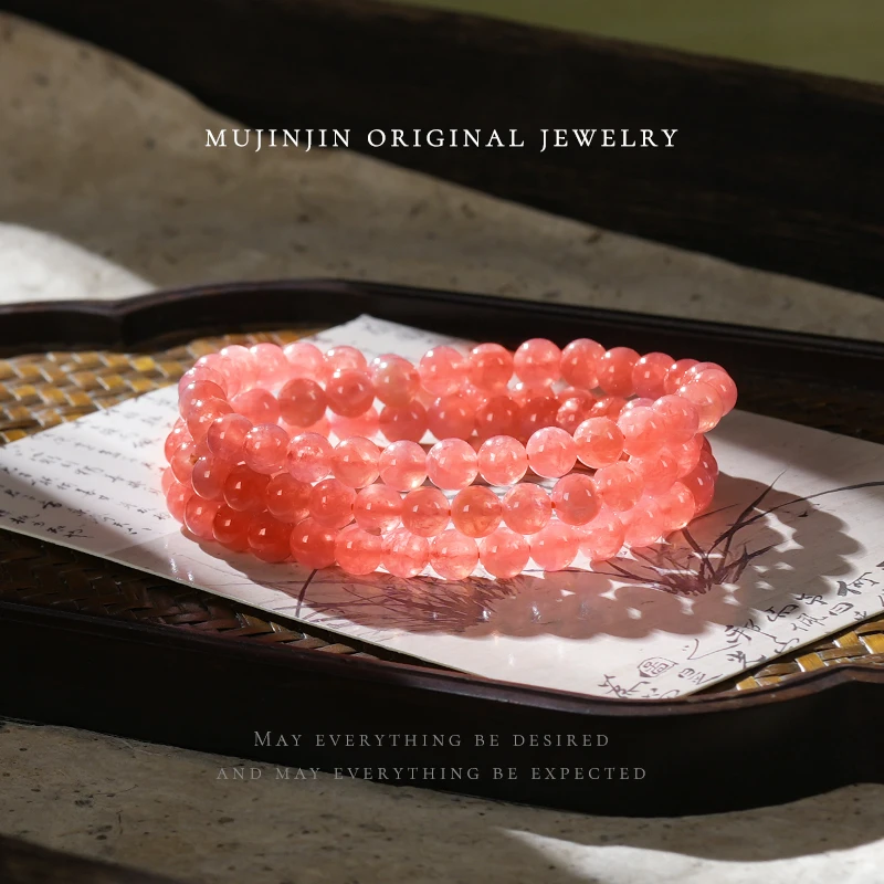 【木槿槿】天然红纹石5-6m三圈手链女款时尚饰品百搭串珠手串