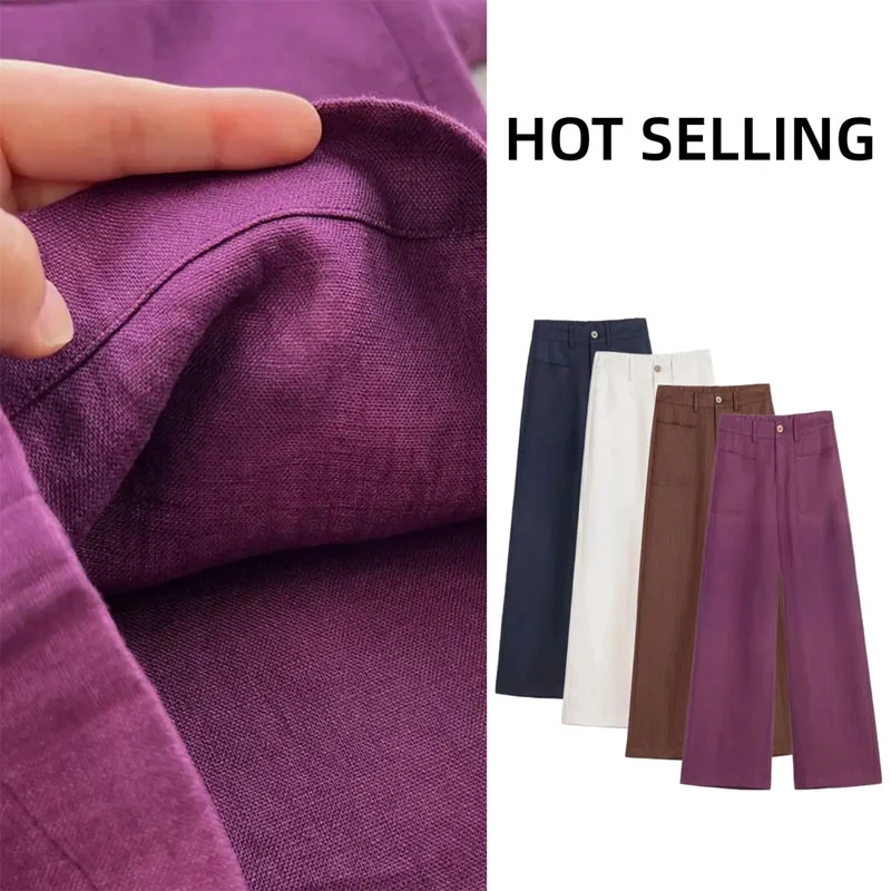 夏季天丝➕亚麻女裤2025夏季薄款窄版直筒休闲阔腿裤高腰显瘦裤子