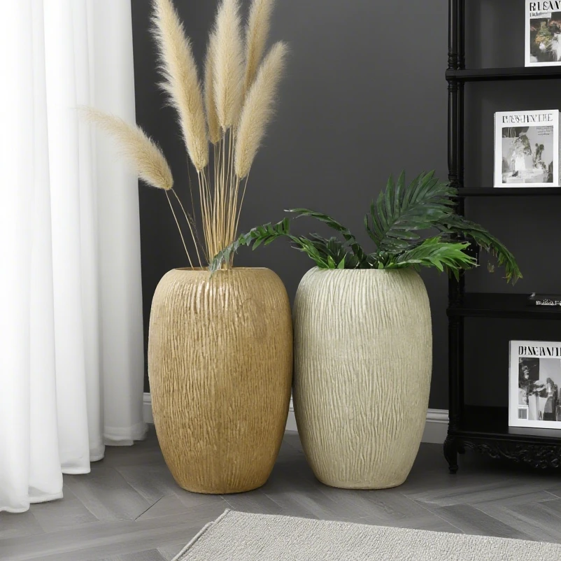 高端北欧风简约镁泥花盆大号室内外阳台龟背竹绿植盆栽落地摆件