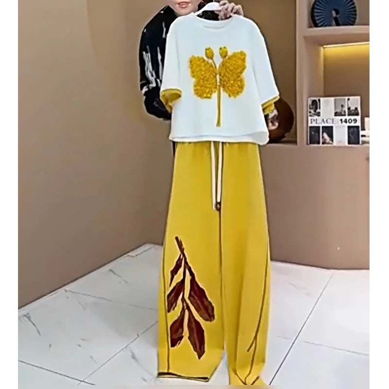 时尚小众设计感立体蝴蝶短袖两件套2025夏季新款大码休闲运动套装