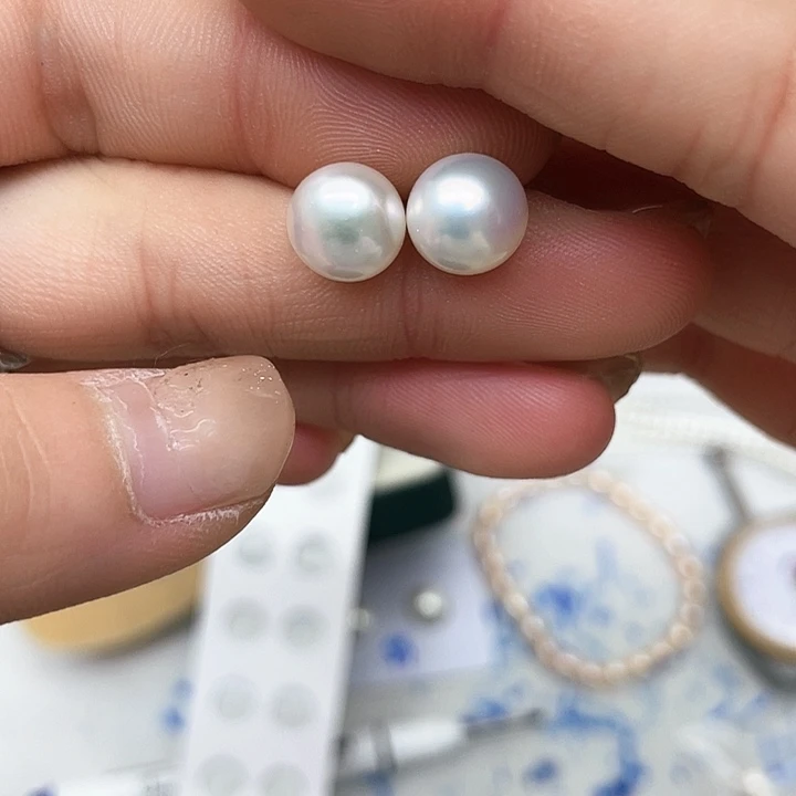 淡水珍珠耳饰银S925镶嵌槿**