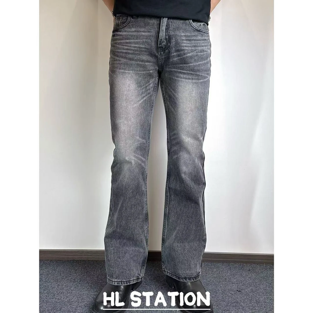 HLSTATION 美式复古水洗做旧设计高级感男式直筒修身牛仔长裤