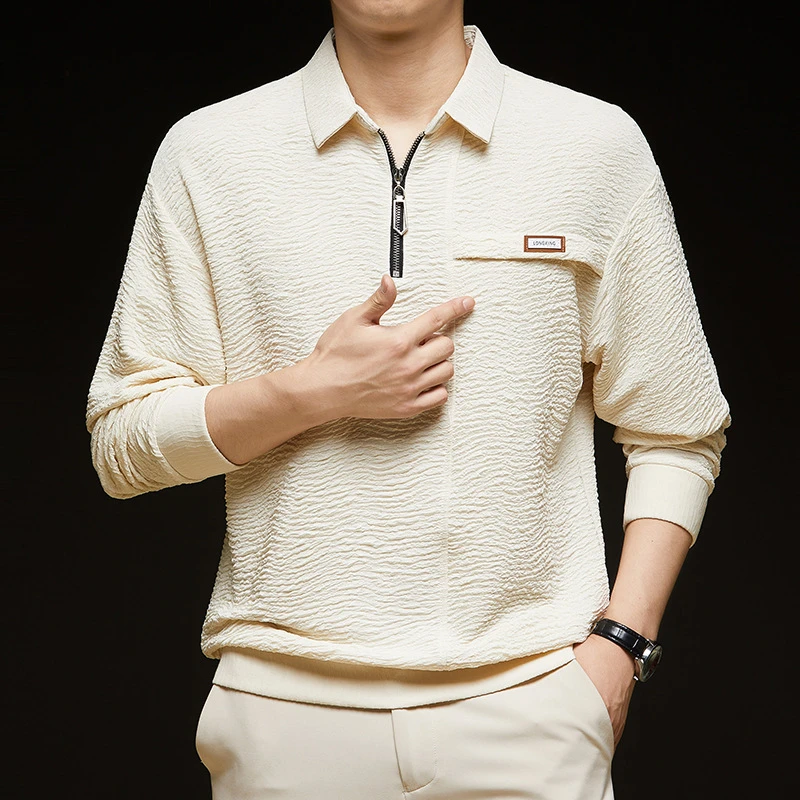 Louis Fordea路易弗狄时尚半拉链衫男休闲翻领t男士商务拉链polo