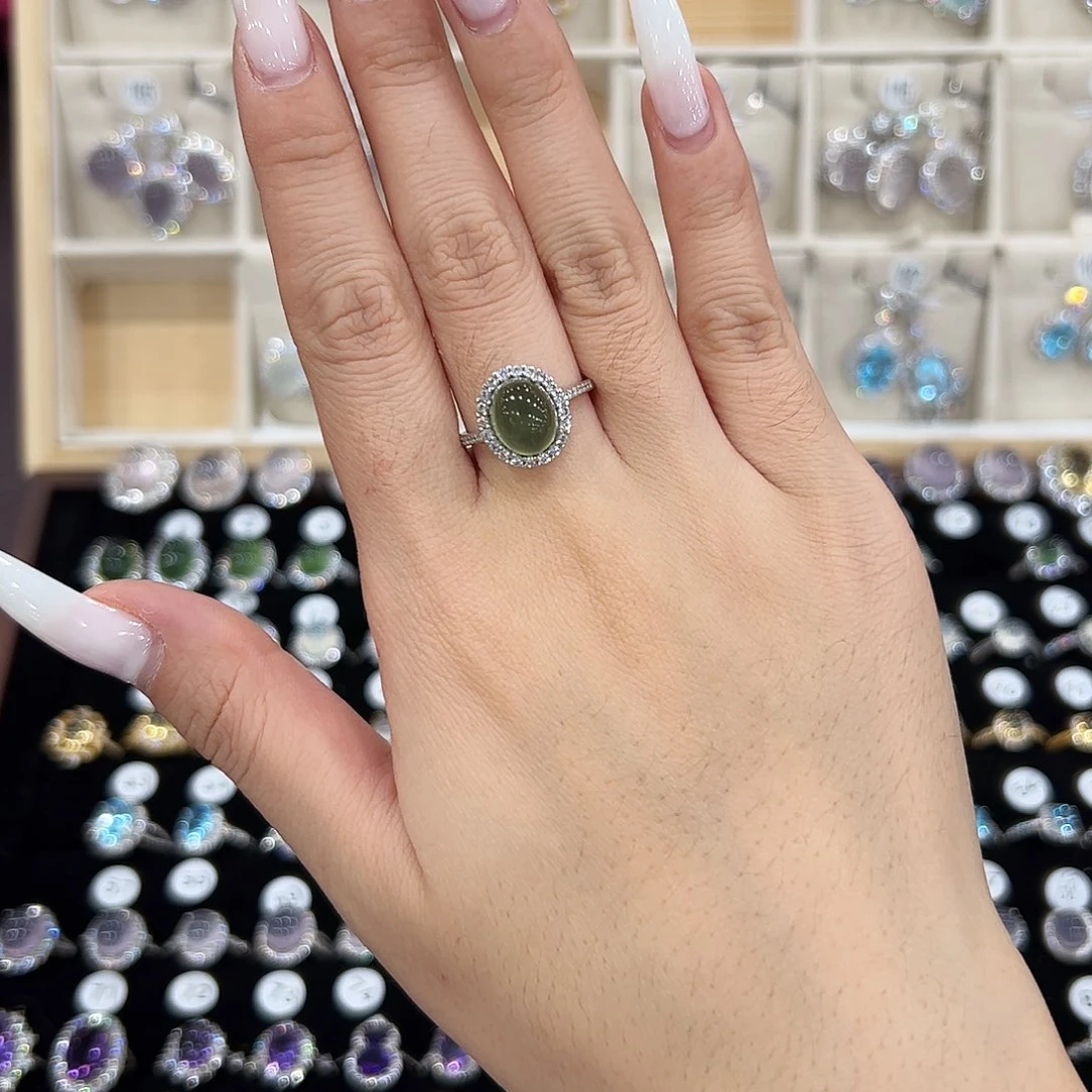 樱***呀蛇纹石玉银S925镶嵌戒指