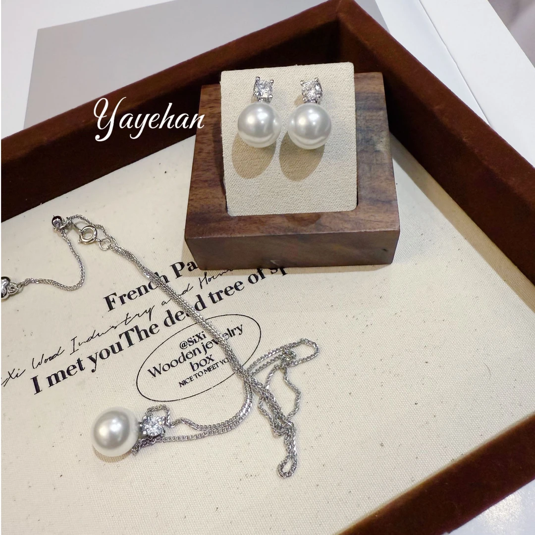 钛钢仿珍珠吊坠 时尚款项链耳环一套简约高级感气质轻奢百搭TZ-01