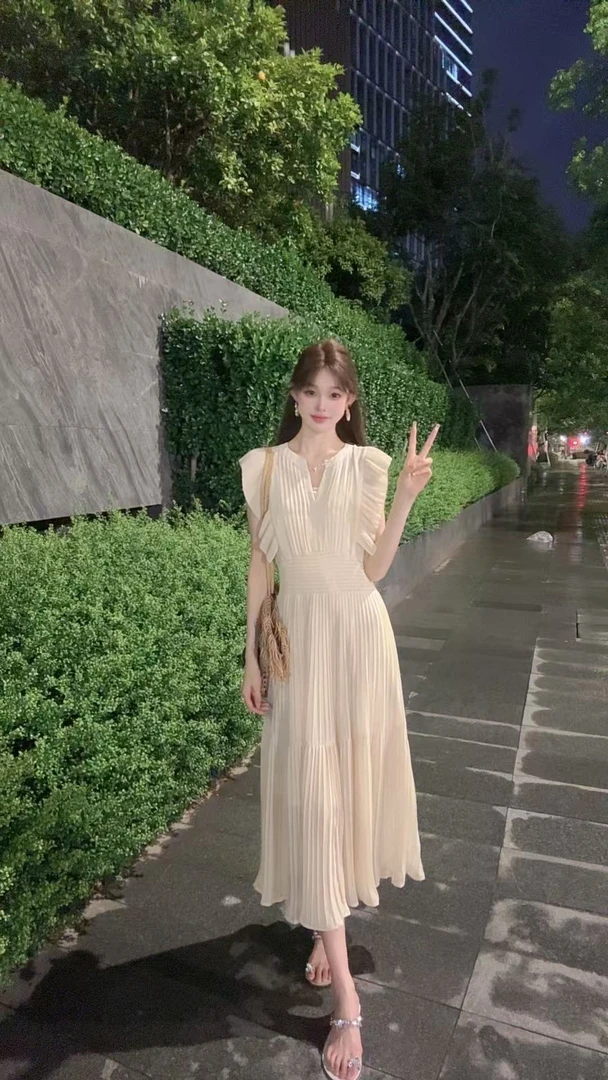 小狐狸plus2法式小众法式飘带裙夏季女装无袖连衣裙收腰显瘦25188