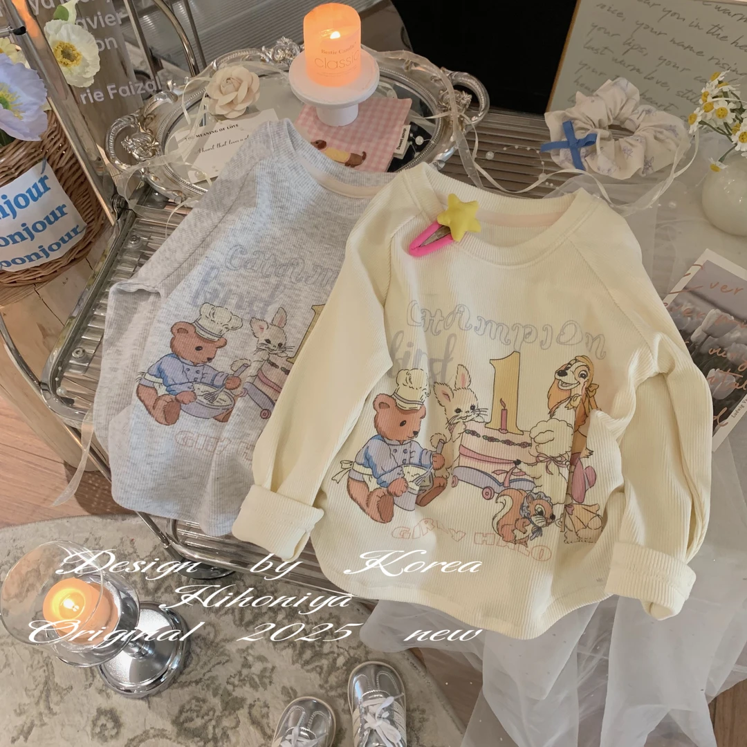 【动物派对】二Hihoniya~2025春季亲子款小兔子印花长袖韩版T恤