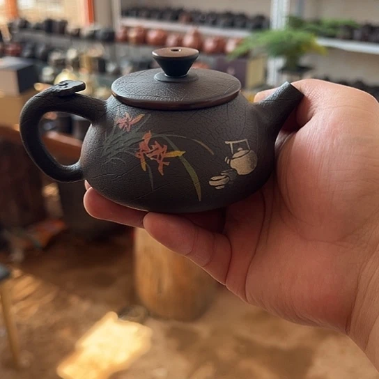 遨****鱼建水紫陶石瓢刻填壶特价