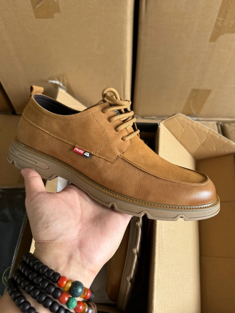 复古工装鞋男真皮软底圆头系带牛皮鞋潮流耐磨低帮商务休闲皮鞋