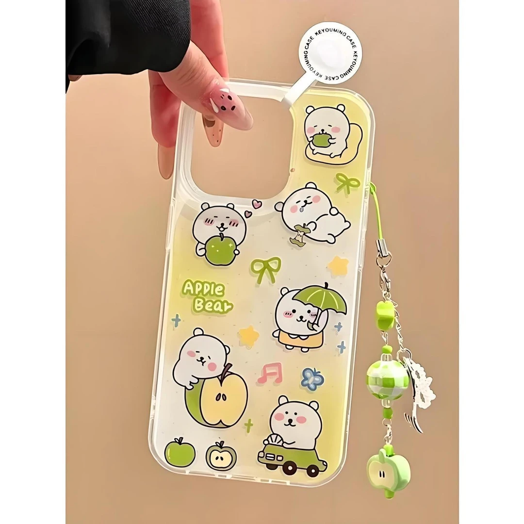 苹果/华为/小米/OPPO/VIVO个性ins青苹果自嘲熊手链IMD大孔手机壳