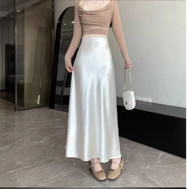 缎面松紧腰鱼尾休闲半身裙
