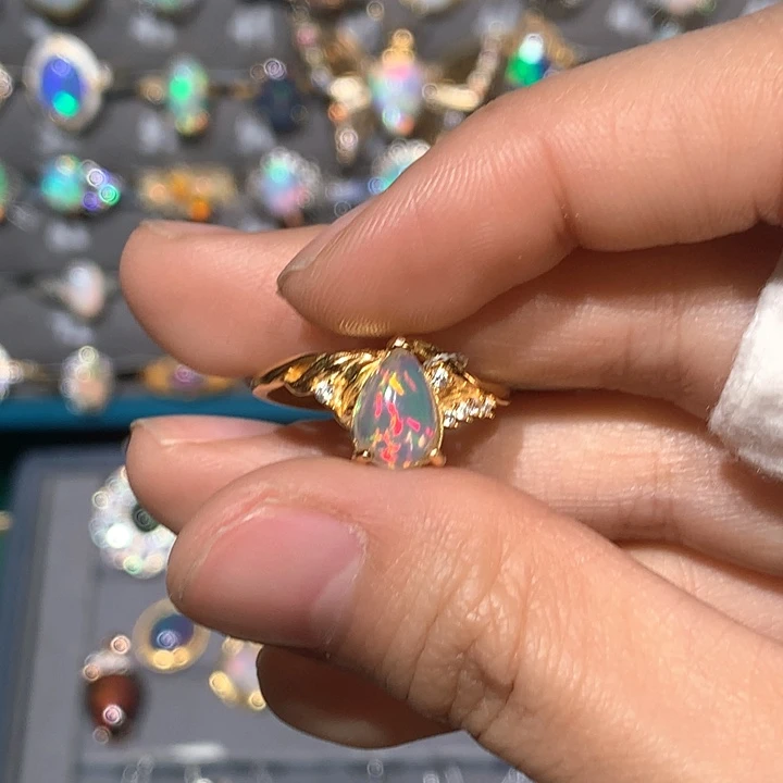 欧泊戒指z银S925镶嵌丫*o欧泊