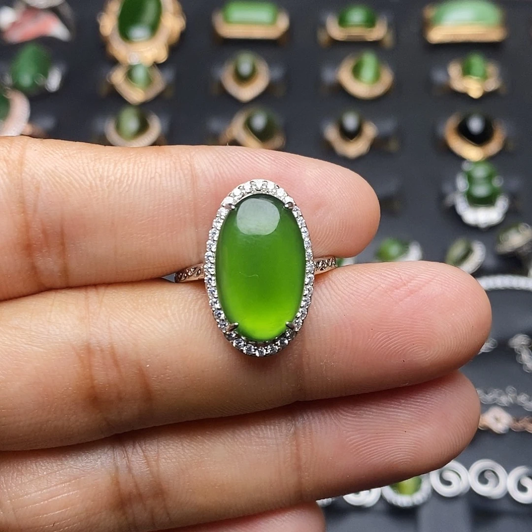 和田玉（碧玉）银S925镶嵌吊坠(不含链)戒指