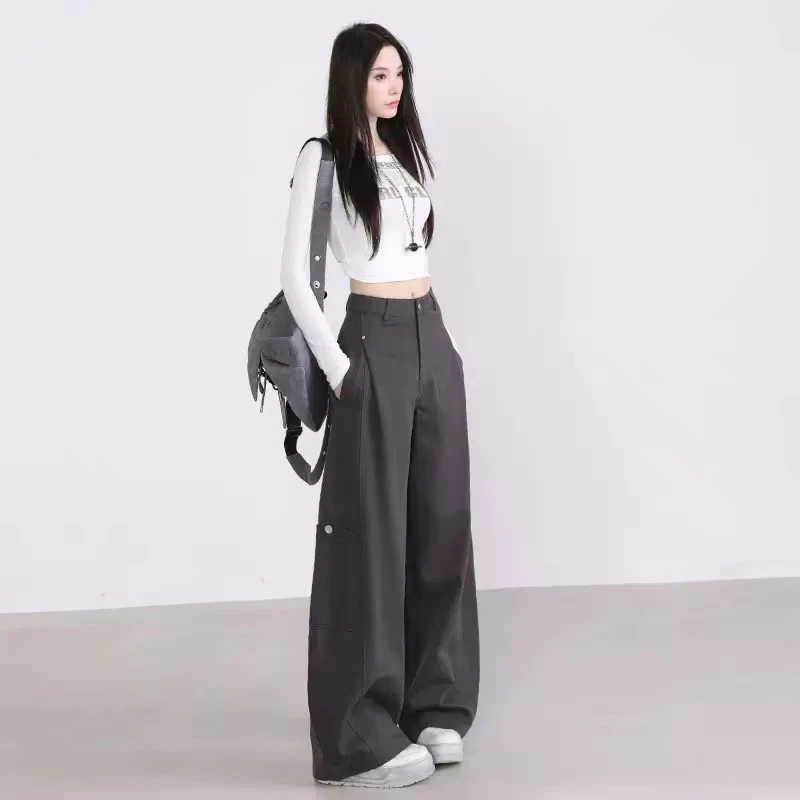 2025秋季新款复古老钱风高腰显瘦工装休闲裤女直筒阔腿弯刀裤DD
