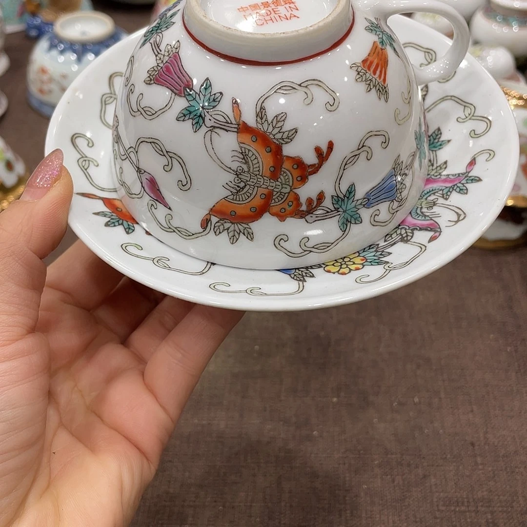 瓷片景德镇粉彩瓜瓞咖啡杯