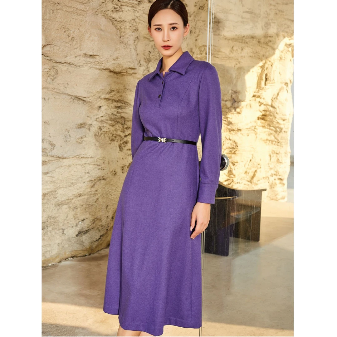 【丽公主】秋季收腰可拆卸长袖翻领连衣裙修身通勤风AB4243374152