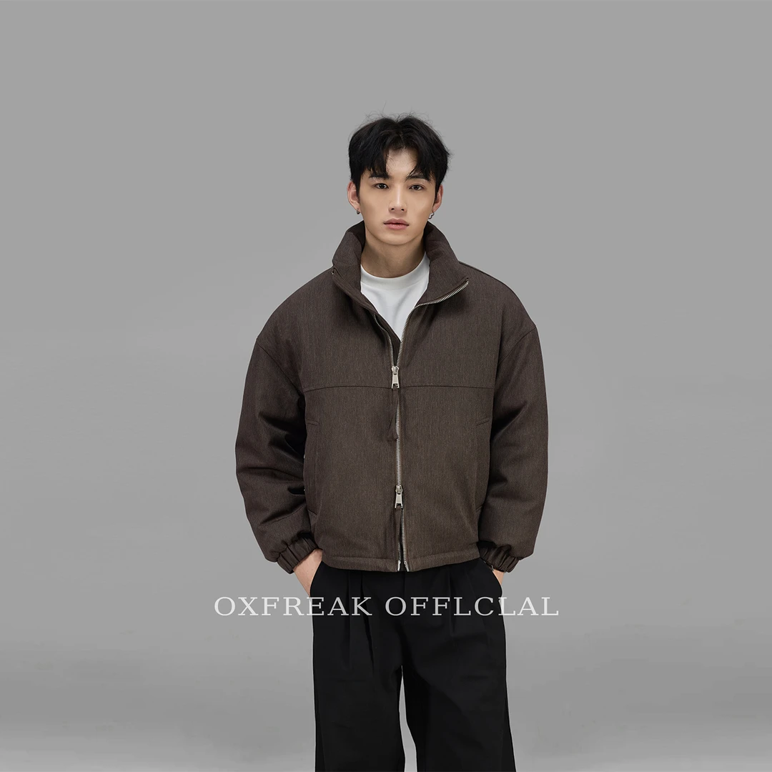 OXFREAK「90白鸭绒 双拉链」立领冬季短款羽绒服男宽松加厚外套