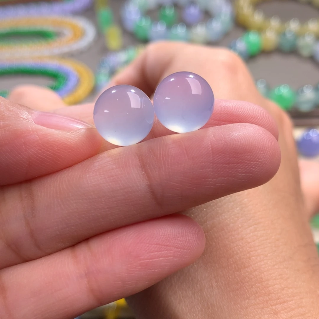 未镶嵌手链翡翠卡10.8 玻璃粉紫对珠