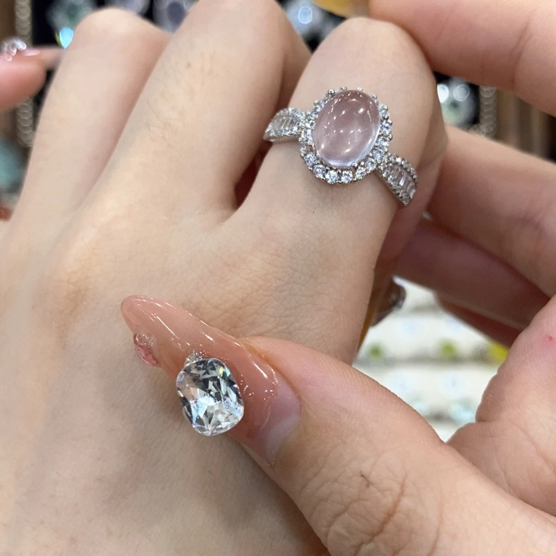 芙蓉石戒指银S925镶嵌