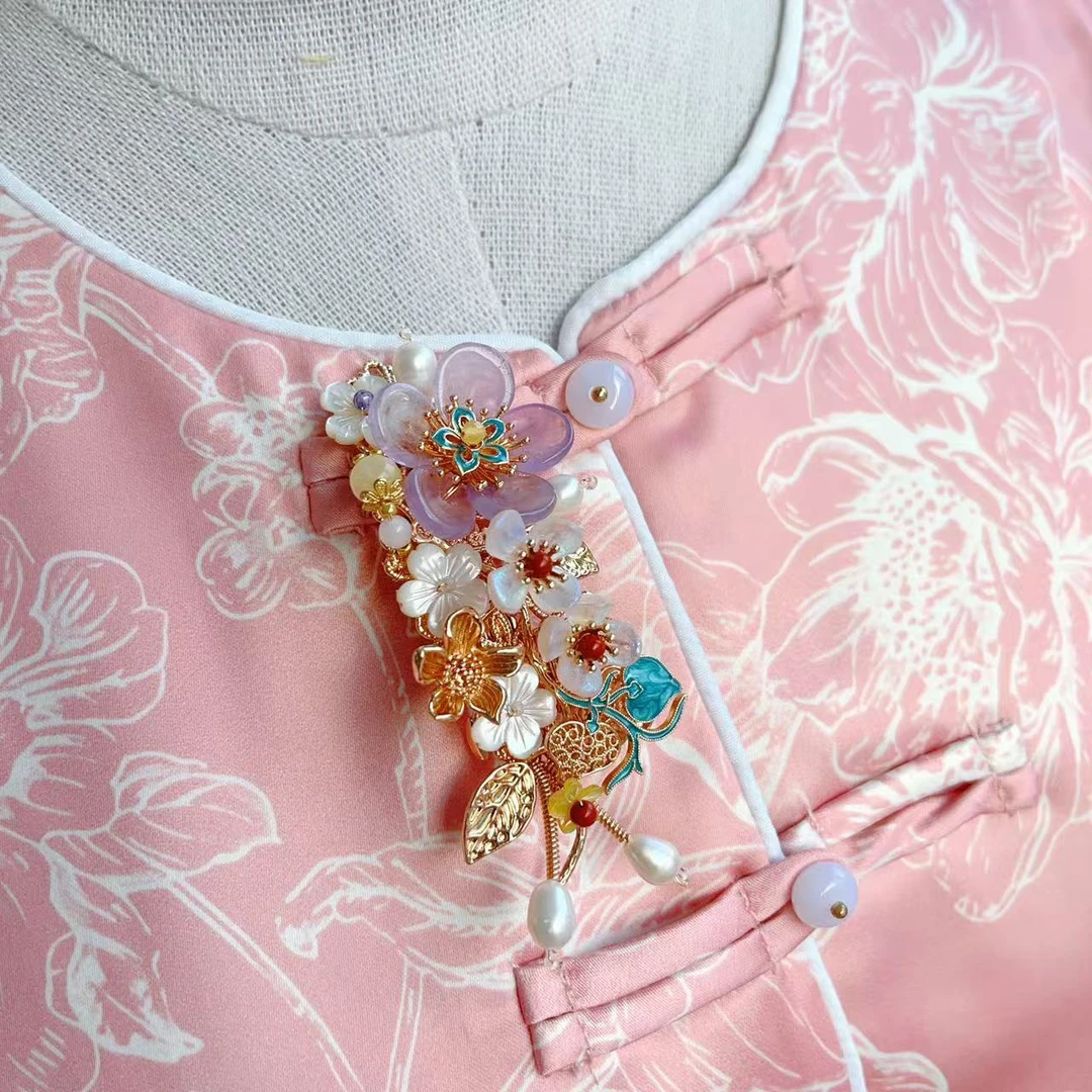 原创风晚林古风紫色烧蓝蝶贝新中式汉服弹簧夹发夹