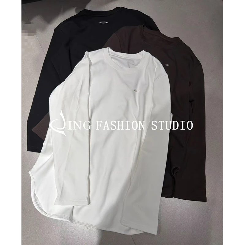 JING冬款35530磨毛圆领长袖T恤女装宽松百搭设计感