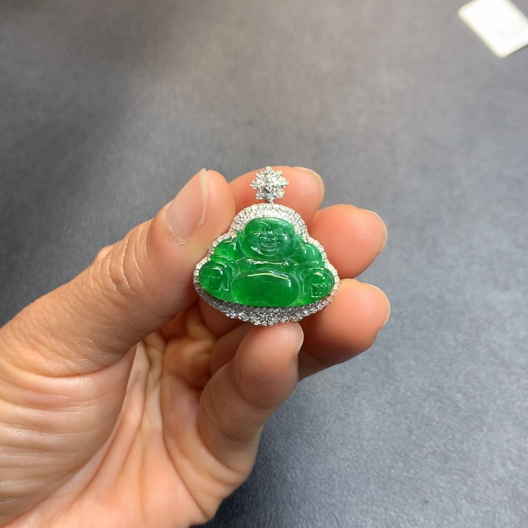 翡翠吊坠(不含链)18K金镶嵌