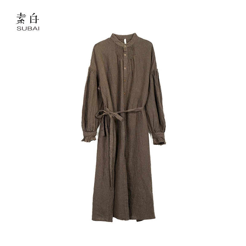 素白【麻叙】时尚设计款色织亚麻百搭风衣开衫连衣裙SB2412CP00909