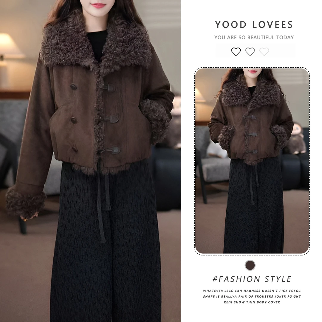 复古毛毛大翻领短棉衣女秋冬季2025新款小个子宽松加厚保暖短棉服