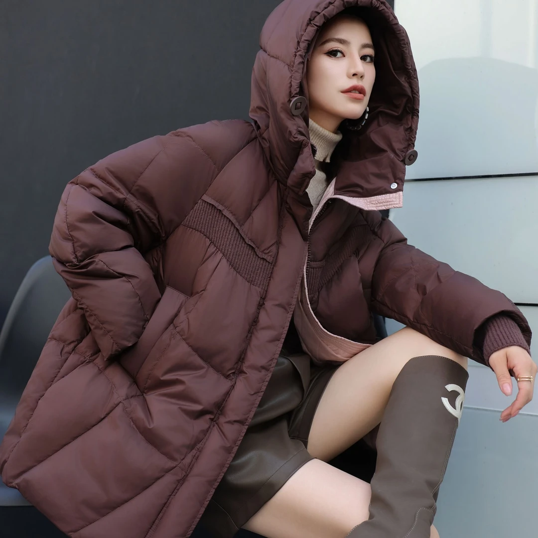 反季清8011 中长款连帽保暖香芋紫收腰百搭显瘦休闲