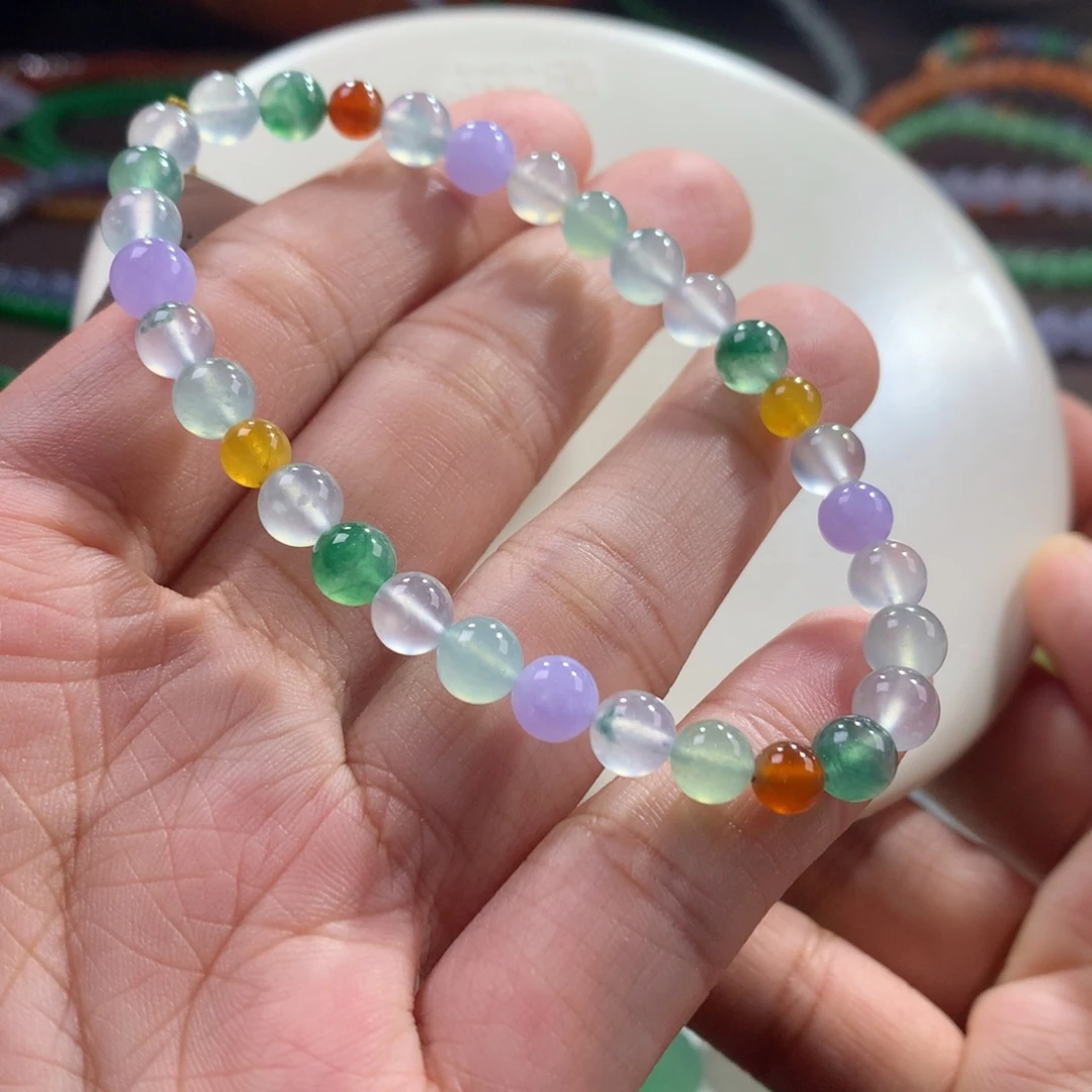 翡翠未镶嵌手链高冰糖豆多宝手串 卡5~6.2