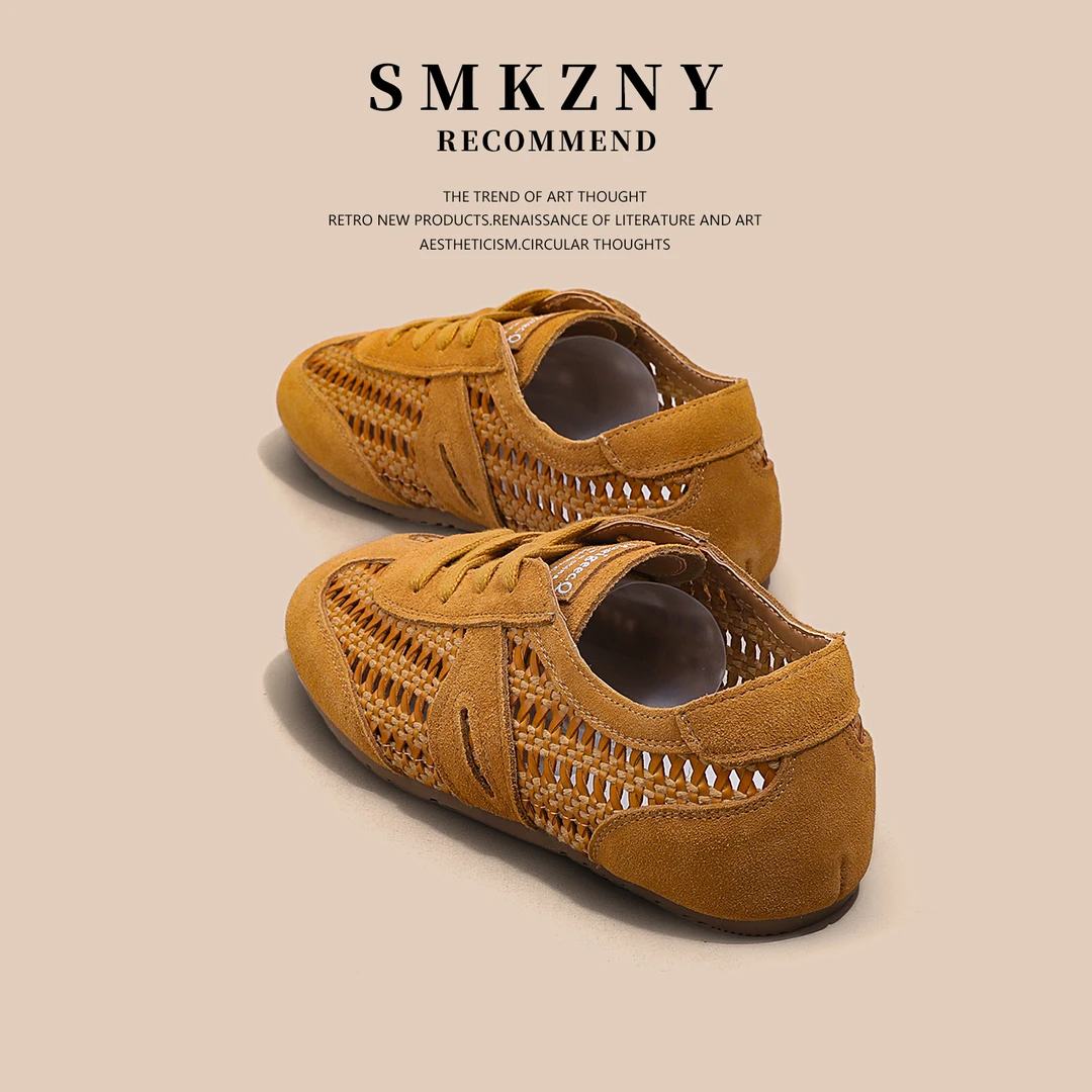 爆款复古镂空德训鞋女薄款夏季百搭编织透气轻便软底休闲运动鞋