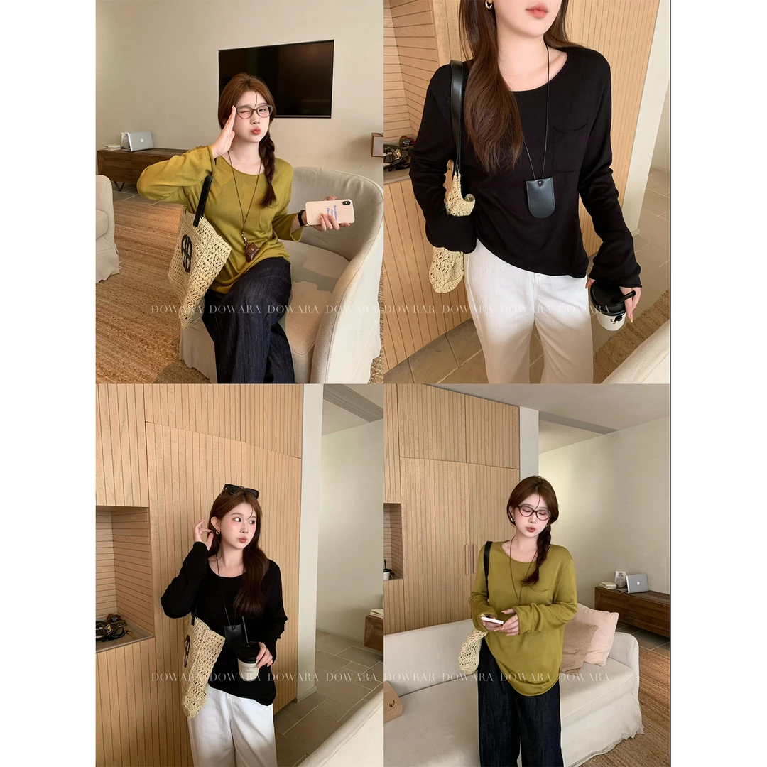 现货大婉酱微胖定制韩系温柔风T恤新款薄款宽松百搭休闲上衣7846D