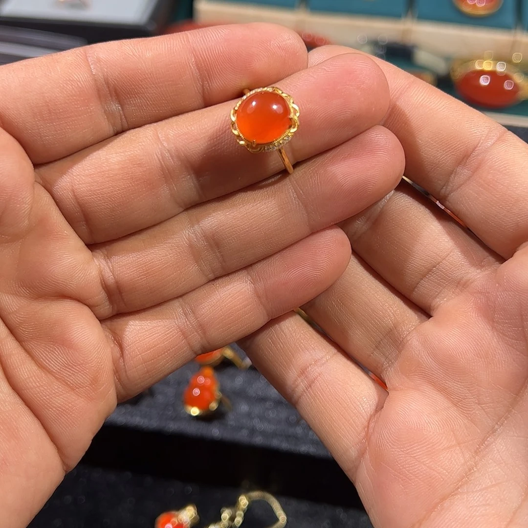 南红玛瑙银S925镶嵌戒指