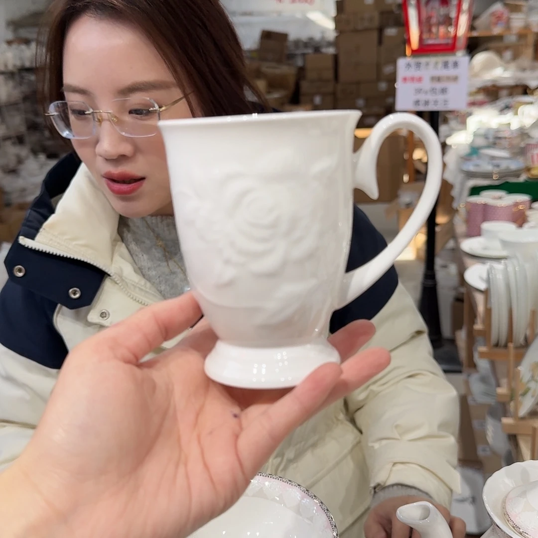 瓷玫瑰高骨马克杯一个外贸尾单
