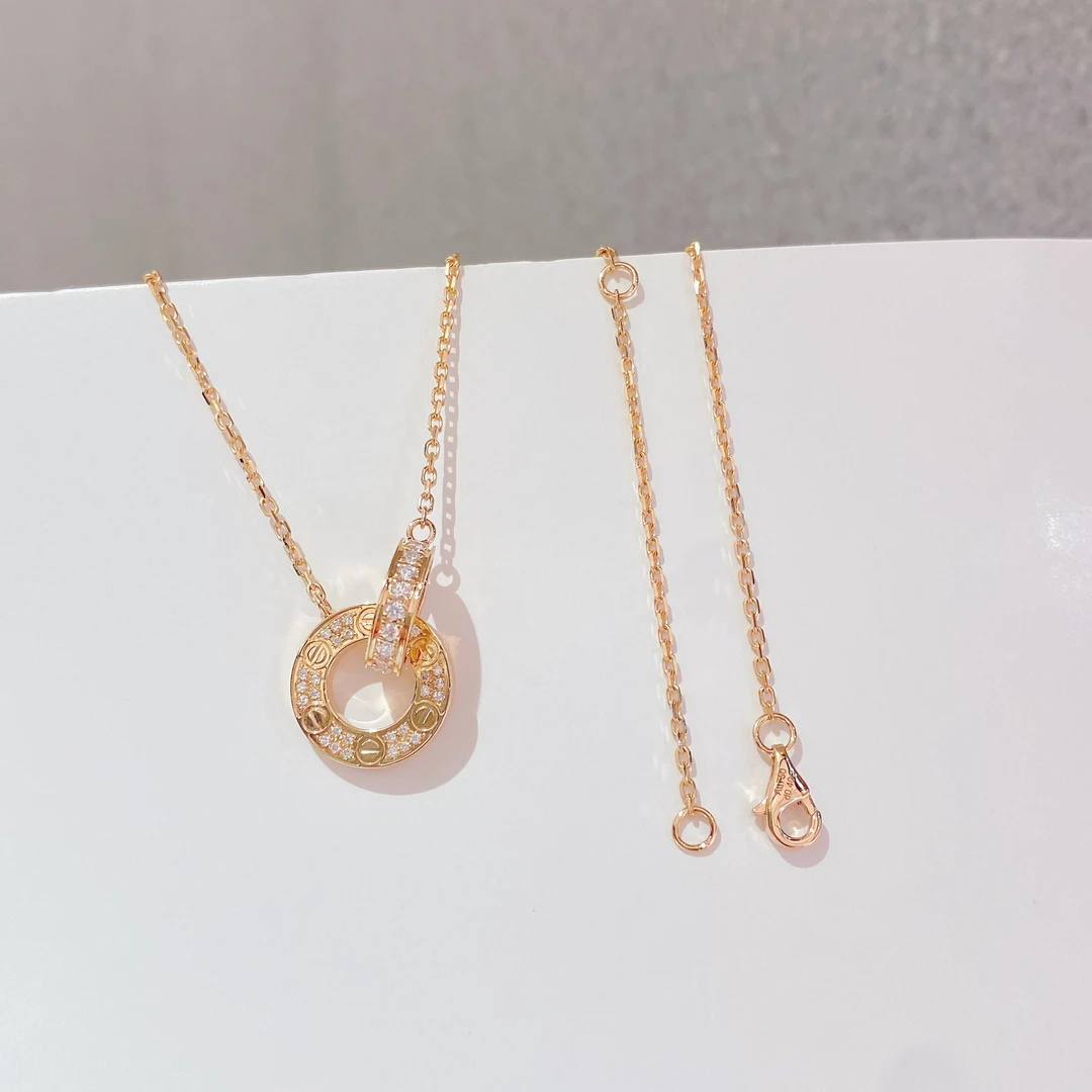 18K金 环环环相扣项链 玫瑰金精致高级潮流设计感小饼女生项链