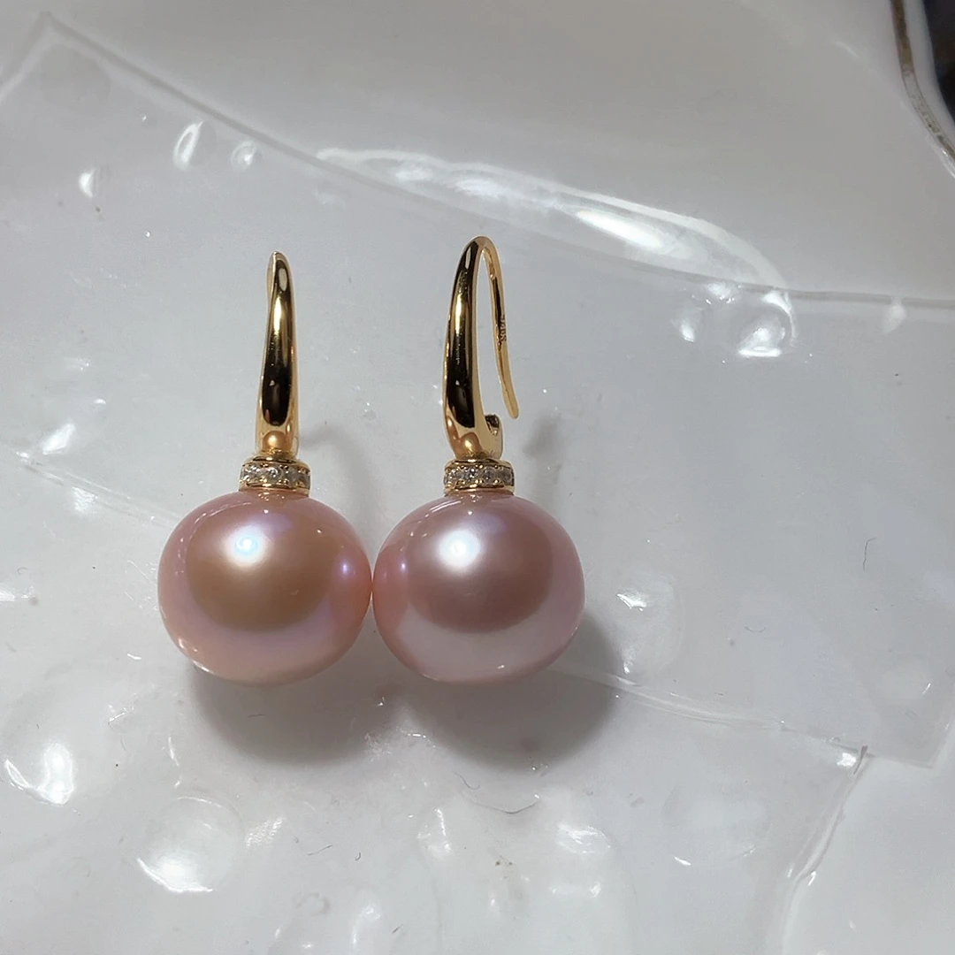 万***金银S925镶嵌淡水珍珠耳饰