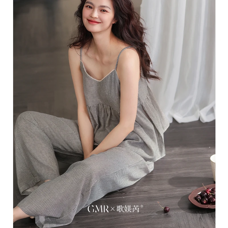 薄款成人透气不起球长裤夏季睡衣青年甜辣千金风梭织纯棉家居服