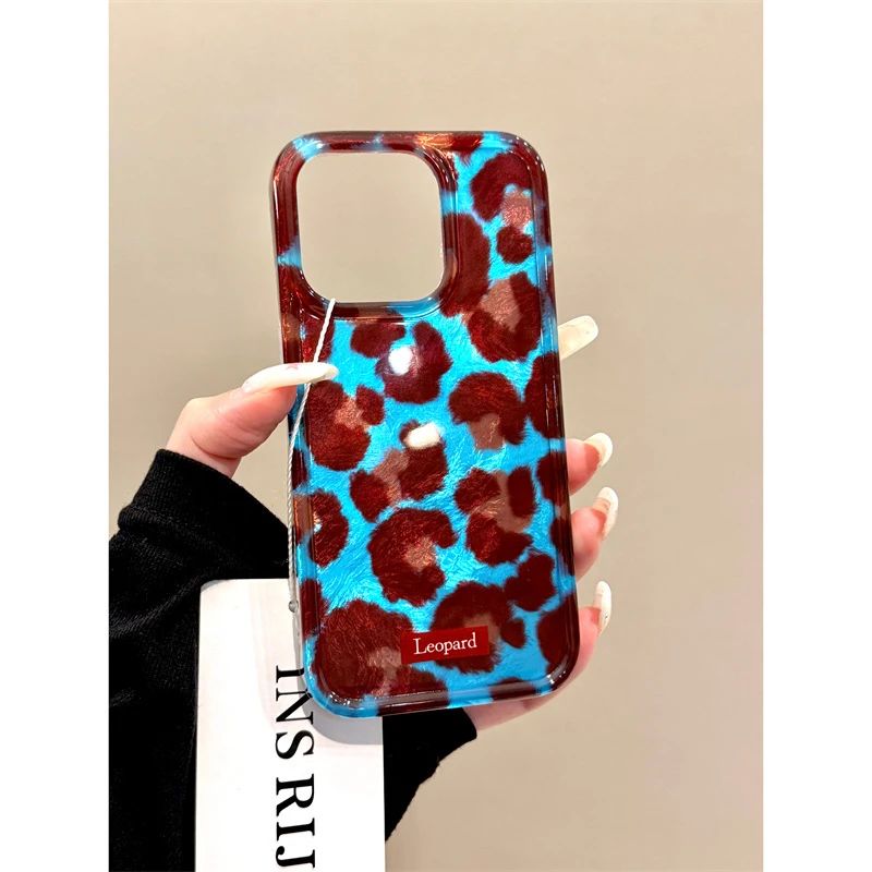 适用苹果iphone16promax冰川纹豹纹15pro复古14防摔13ins风手机壳